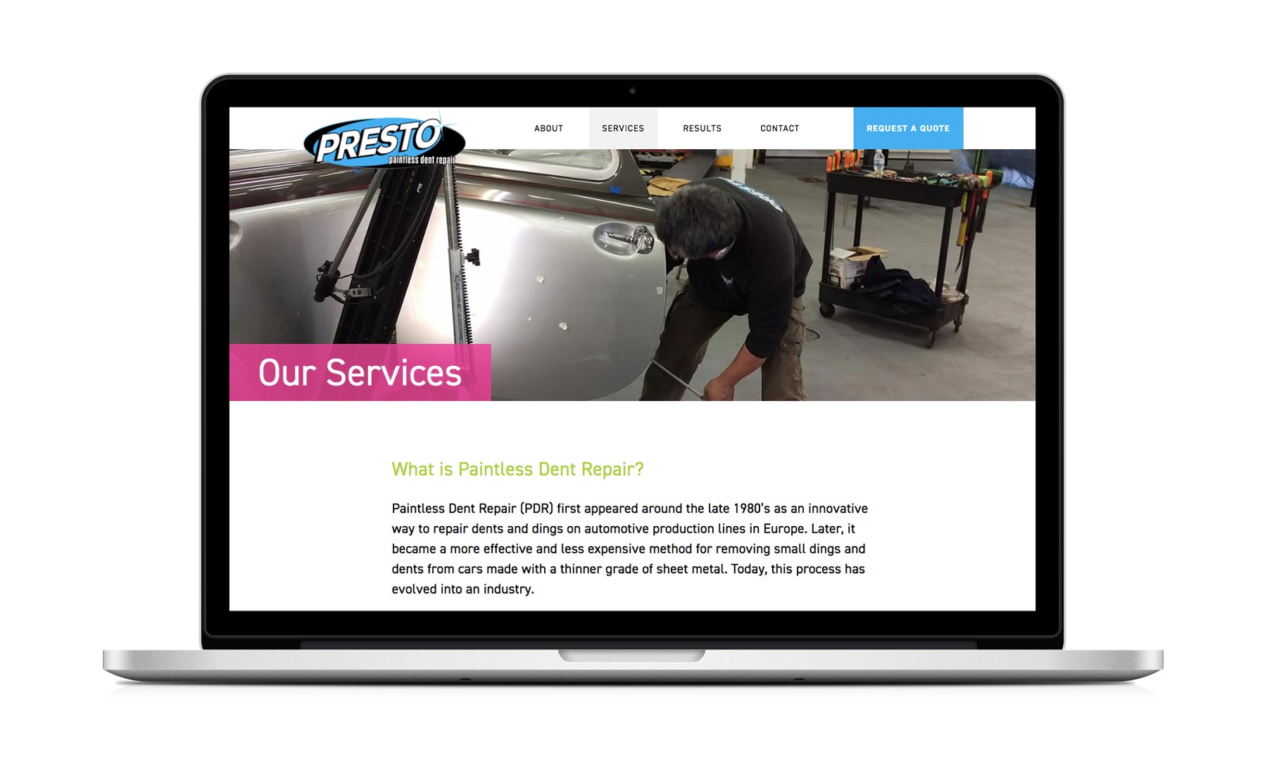 Presto Website Screens