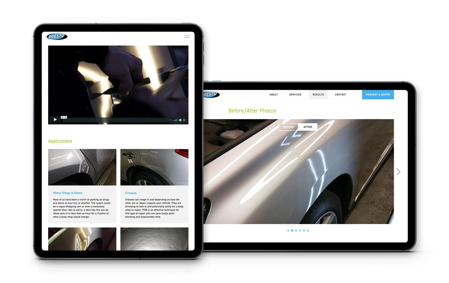 Presto Website Screens