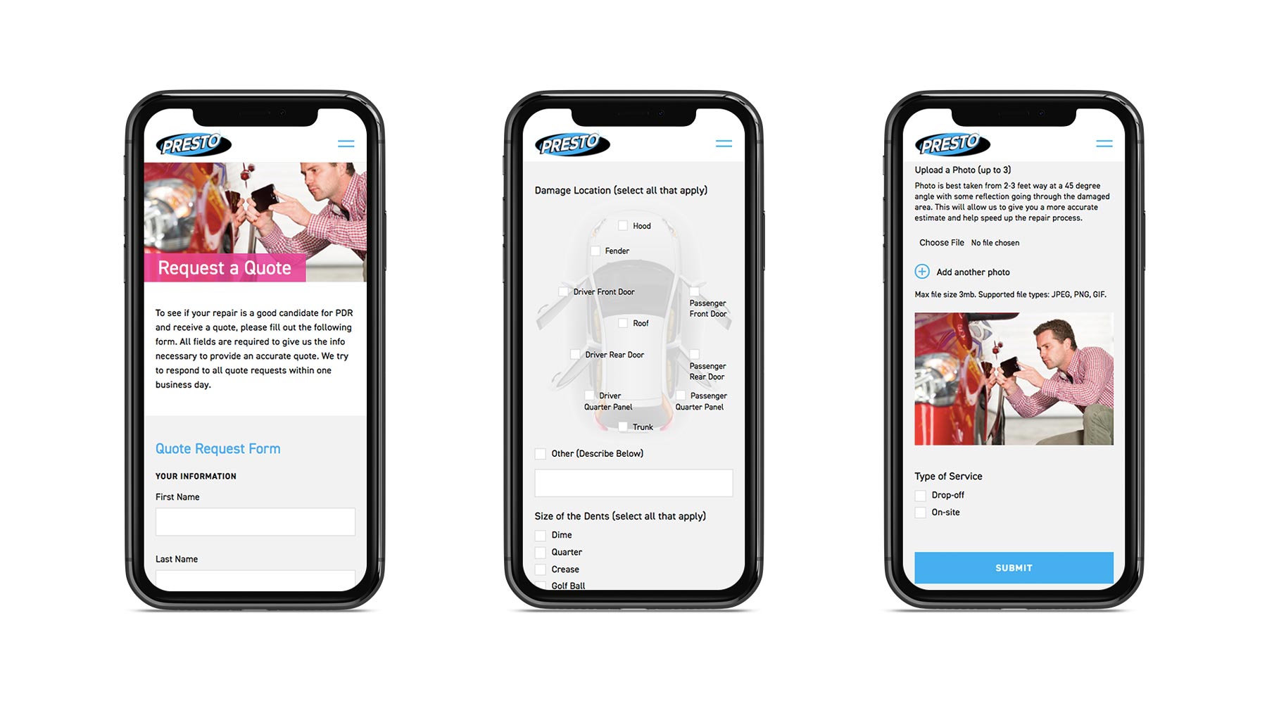 Presto Website Screens